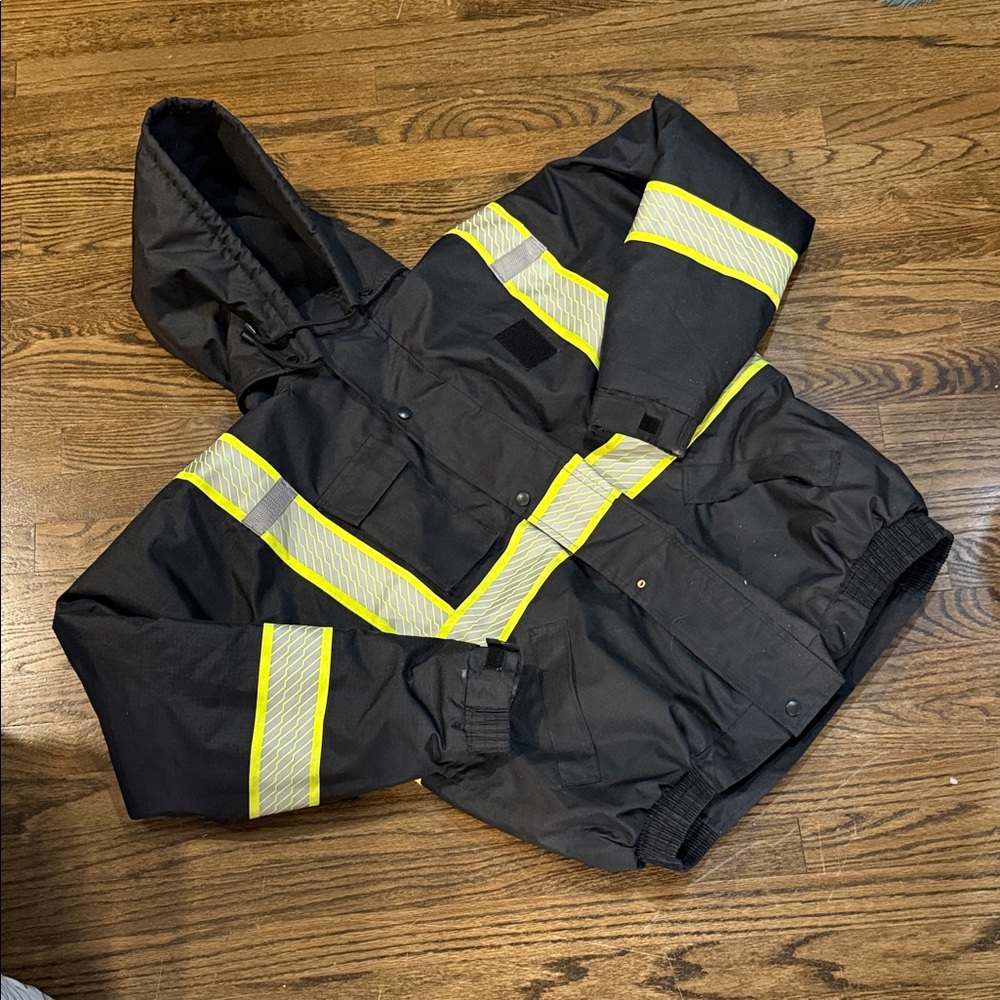 Black Hooded Jacket with Reflective Stripes